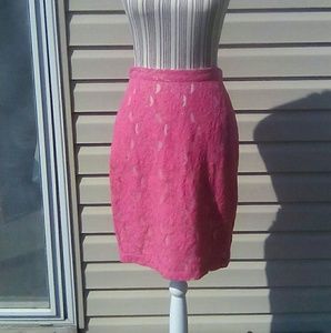 H&M Conscious Collection Pink Lace Overlay Lined Back Slit Skirt Size 8